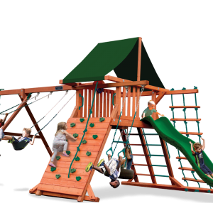 playset with rockwall and slide