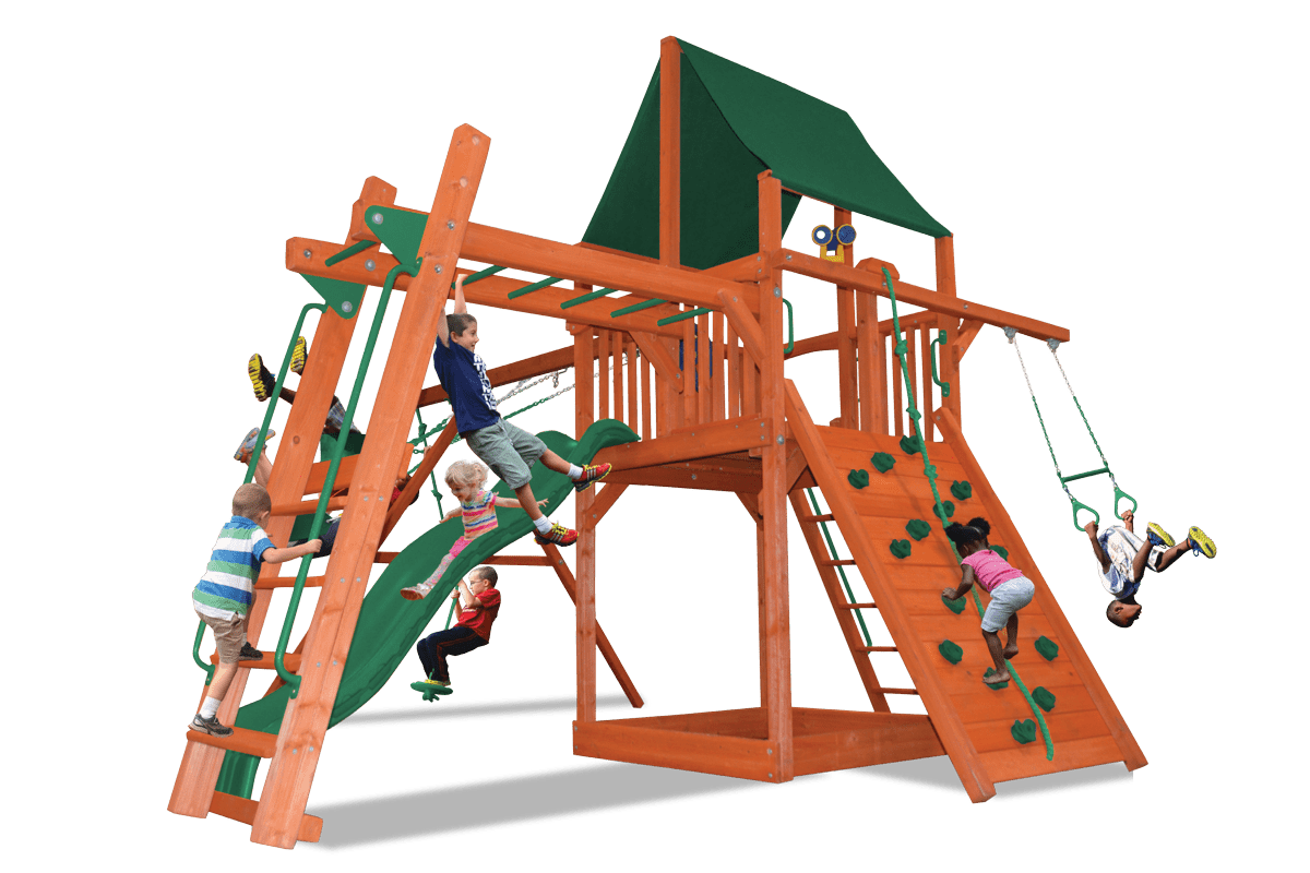 Deluxe Fort Combo 3 Swing Set with Rock Wall and Monkey Bars