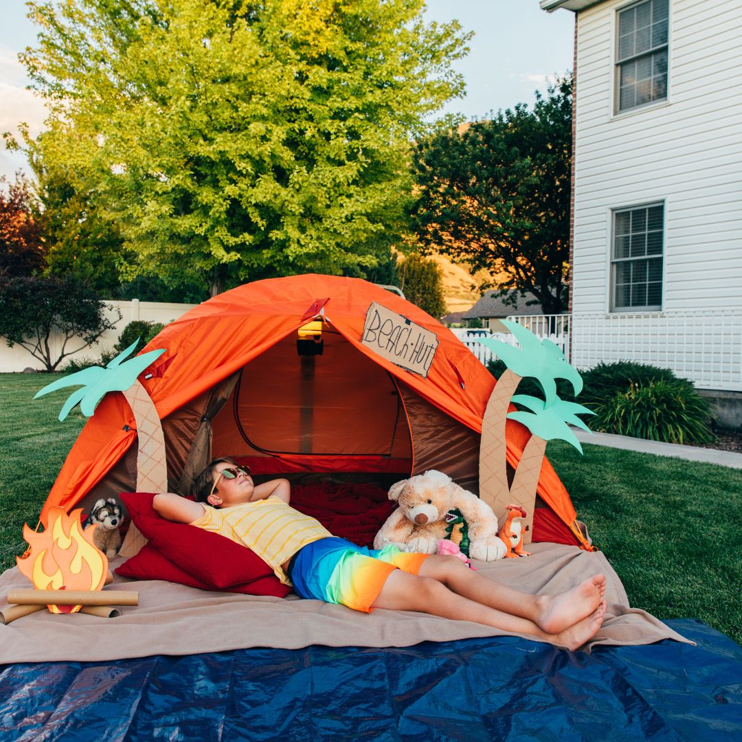 An outdoor campout at home.