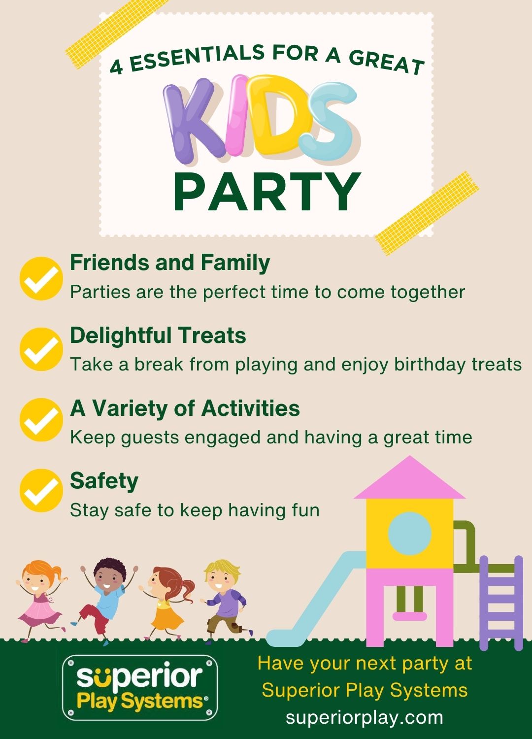 Essentials For a Great kids Party infographic