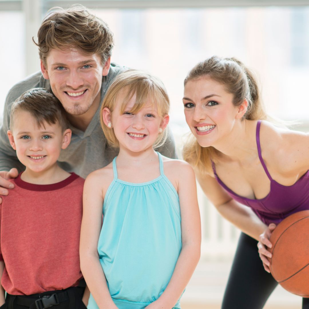 family getting ready to play basketball