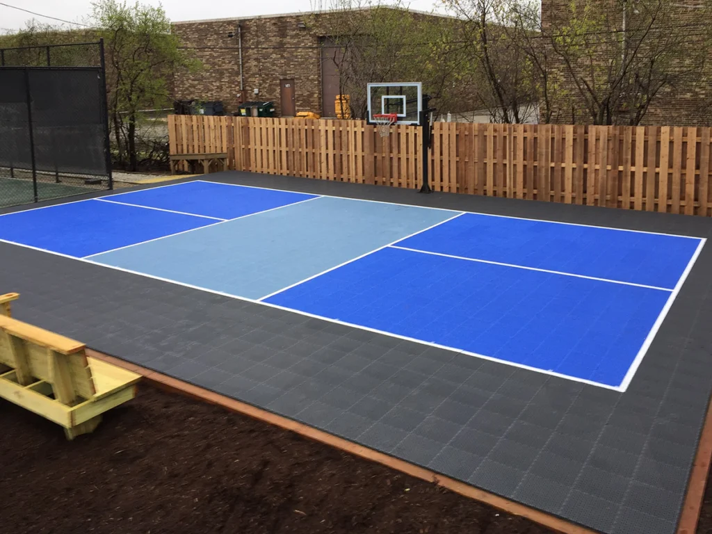 pickleball court with basketball