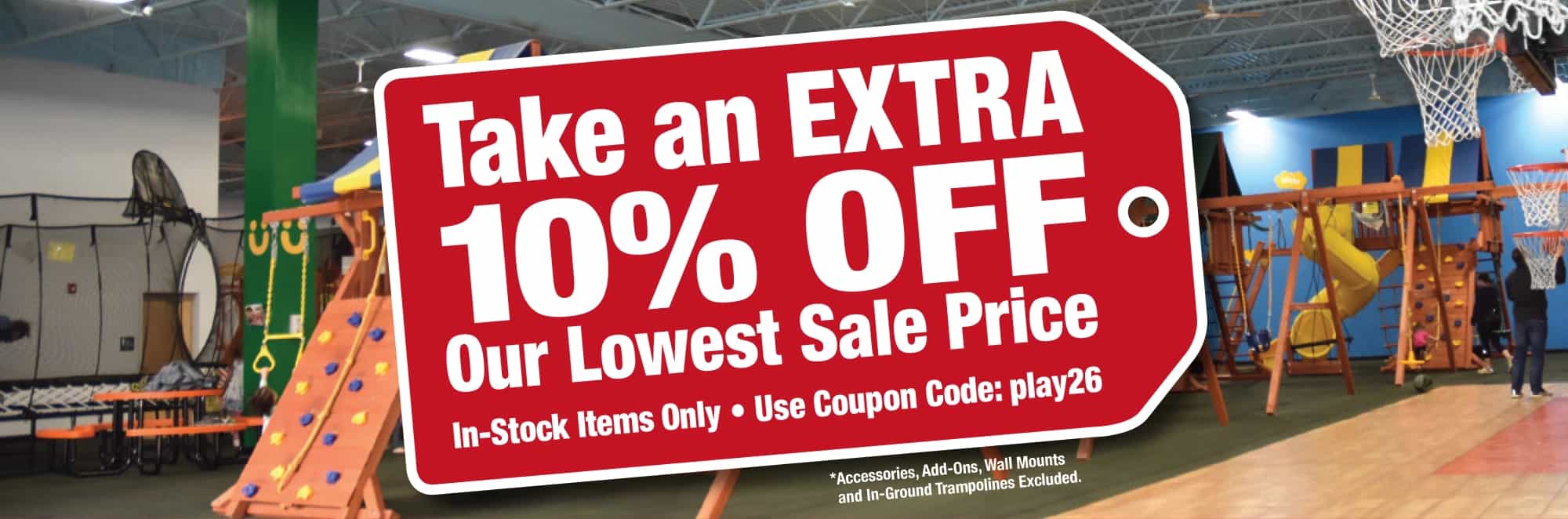 Extra 10% off kids playground equipment and playsets at Superior Play